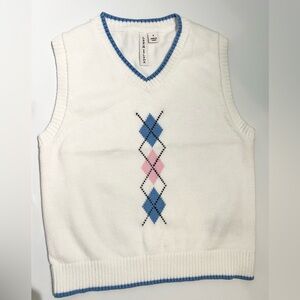Janie and Jack EUC 3T White Sweater Vest with Blue Trim
